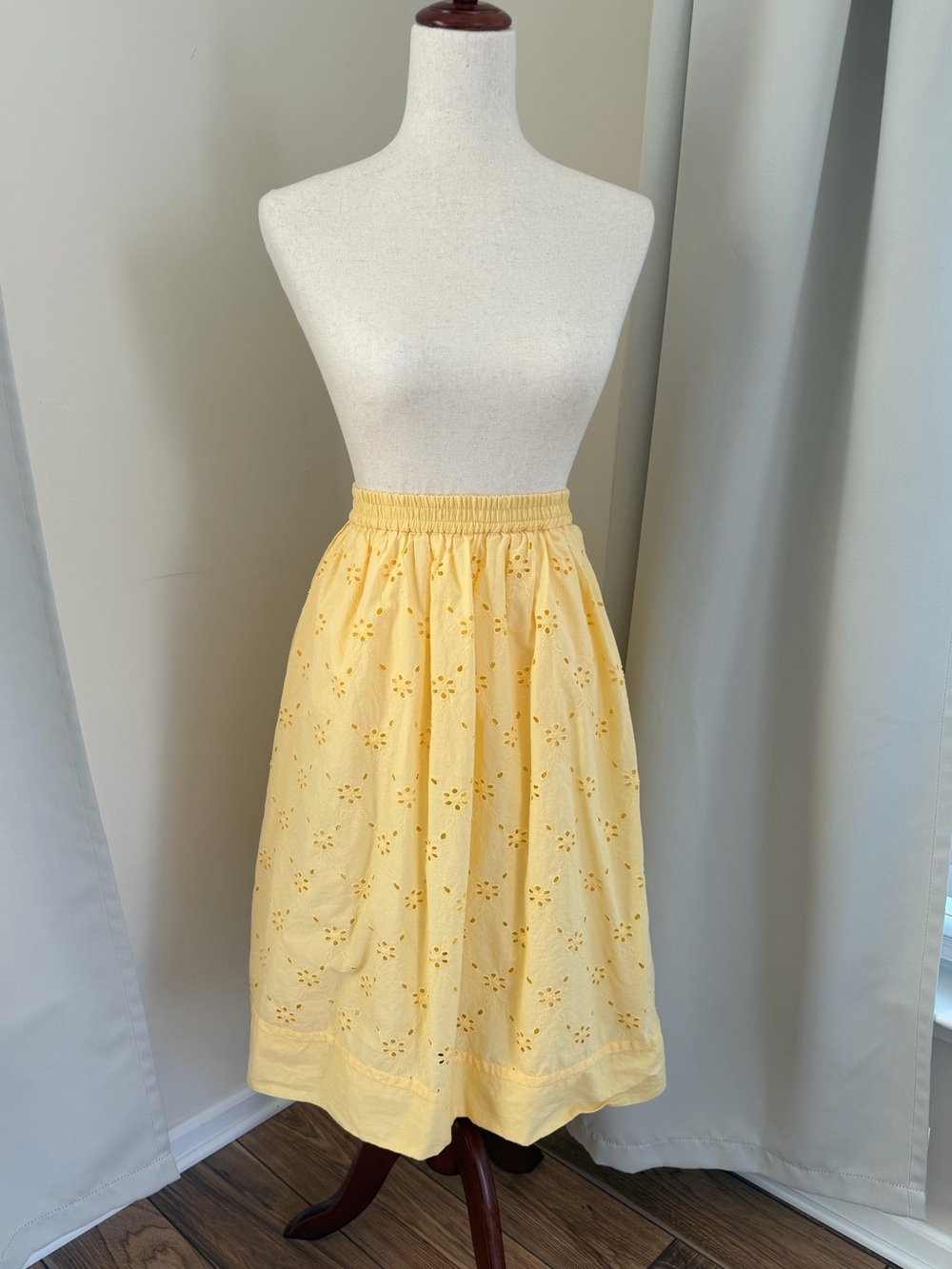 J. Crew Factory Petite Yellow Eyelet Midi Skirt - Picture 15 of 15